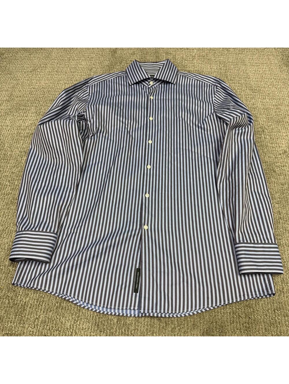 Boss Hugo Boss Button Down Shirt Blue Black Striped Long Sleeve Men’s 16 34/35